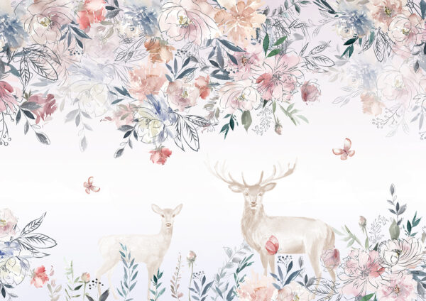 Pintura de un ciervo y flores Pintura de un ciervo y flores