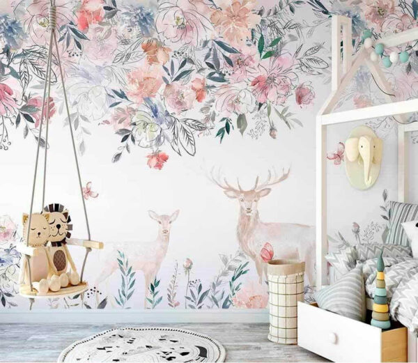 Pintura de un ciervo y flores Pintura de un ciervo y flores