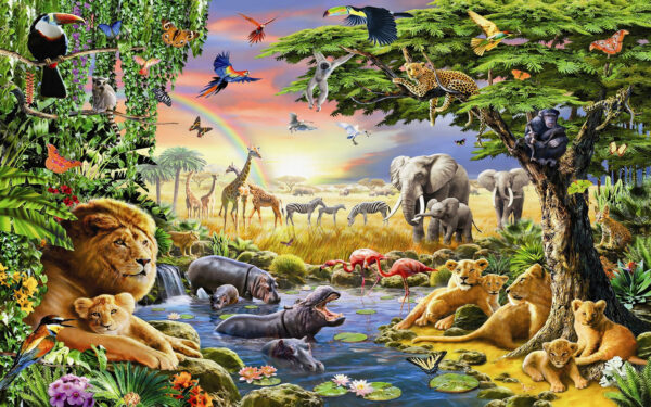 Group of animals in a river