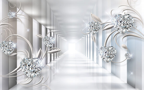 Pasillo blanco con diamantes y flores Pasillo blanco con diamantes y flores