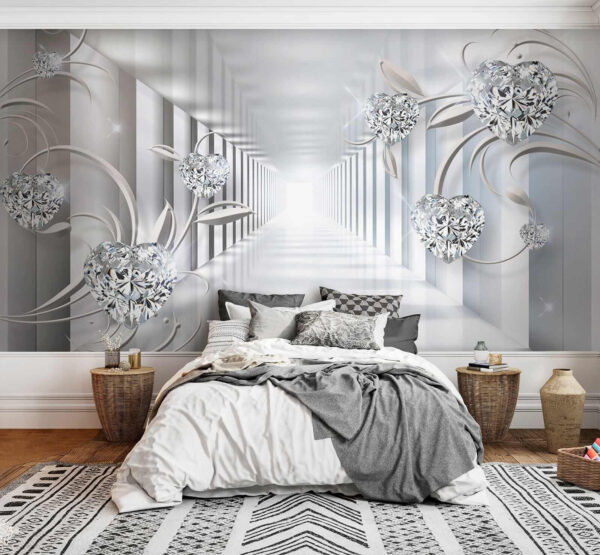 Pasillo blanco con diamantes y flores Pasillo blanco con diamantes y flores