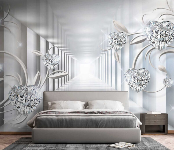 Pasillo blanco con diamantes y flores Pasillo blanco con diamantes y flores