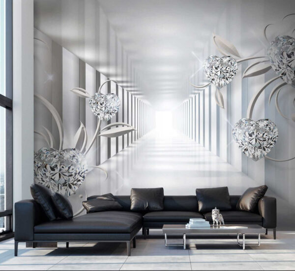 Pasillo blanco con diamantes y flores Pasillo blanco con diamantes y flores