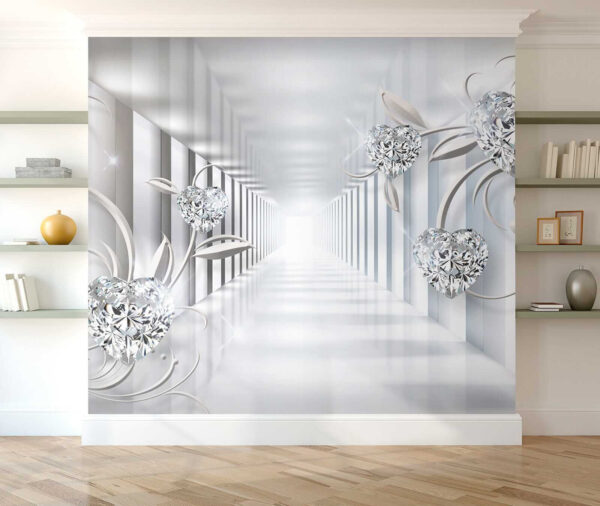 Pasillo blanco con diamantes y flores Pasillo blanco con diamantes y flores