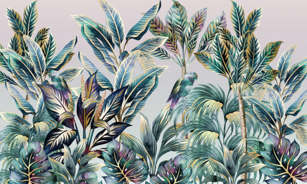 Hojas tropicales con pájaros escondidos. Hojas tropicales con pájaros escondidos.