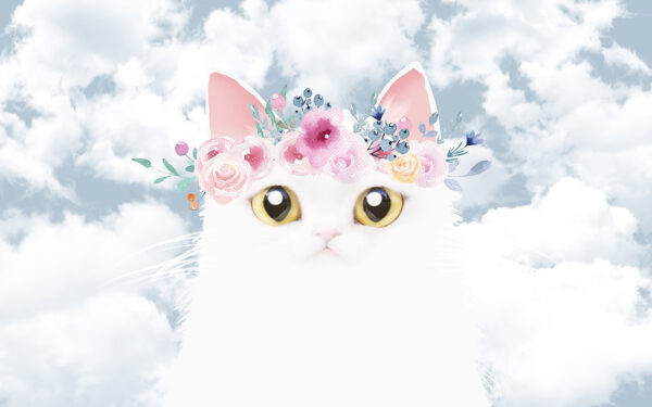 Gato con flores en la cabeza Gato con flores en la cabeza