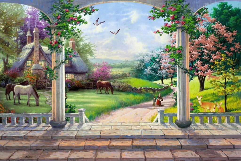 u09760p 1024x683 - Pintura de un paisaje con un caballo y una casa - tegory