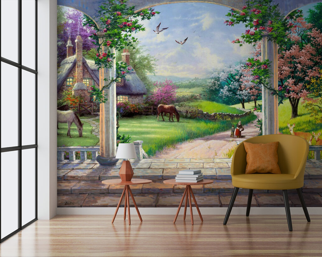 u09760pig3 1024x819 - Pintura de un paisaje con un caballo y una casa - tegory