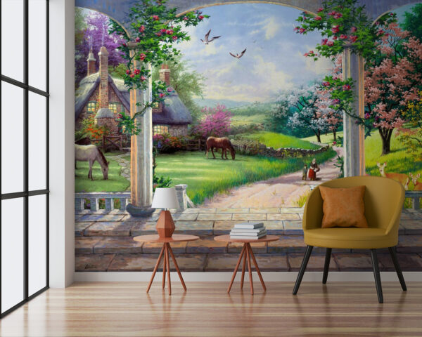 u09760pig3 600x480 - Pintura de un paisaje con un caballo y una casa - tegory