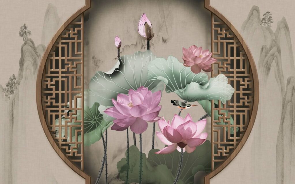 Papel pintado con flores y hojas rosas Papel pintado con flores y hojas rosas
