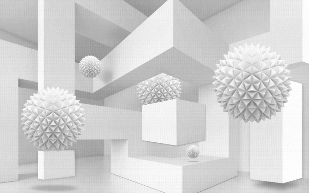 Habitación blanca con bolas blancas Habitación blanca con bolas blancas