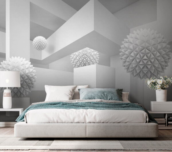 Habitación blanca con bolas blancas Habitación blanca con bolas blancas