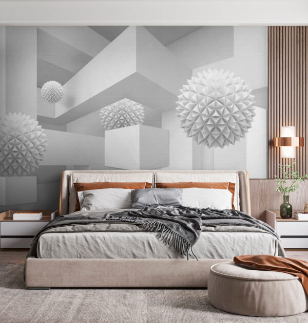 Habitación blanca con bolas blancas Habitación blanca con bolas blancas