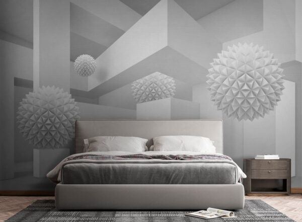 Habitación blanca con bolas blancas Habitación blanca con bolas blancas