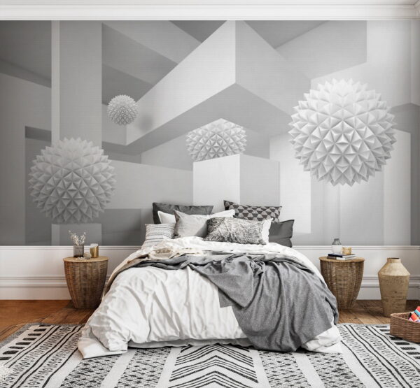 Habitación blanca con bolas blancas Habitación blanca con bolas blancas