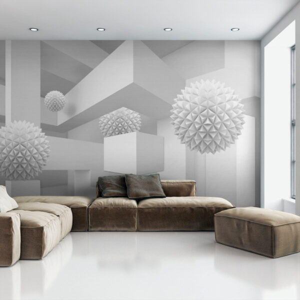 Habitación blanca con bolas blancas Habitación blanca con bolas blancas