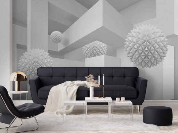 Habitación blanca con bolas blancas Habitación blanca con bolas blancas