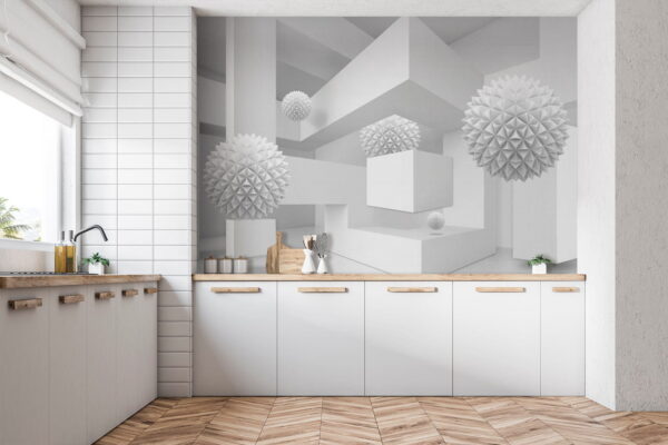 Habitación blanca con bolas blancas Habitación blanca con bolas blancas