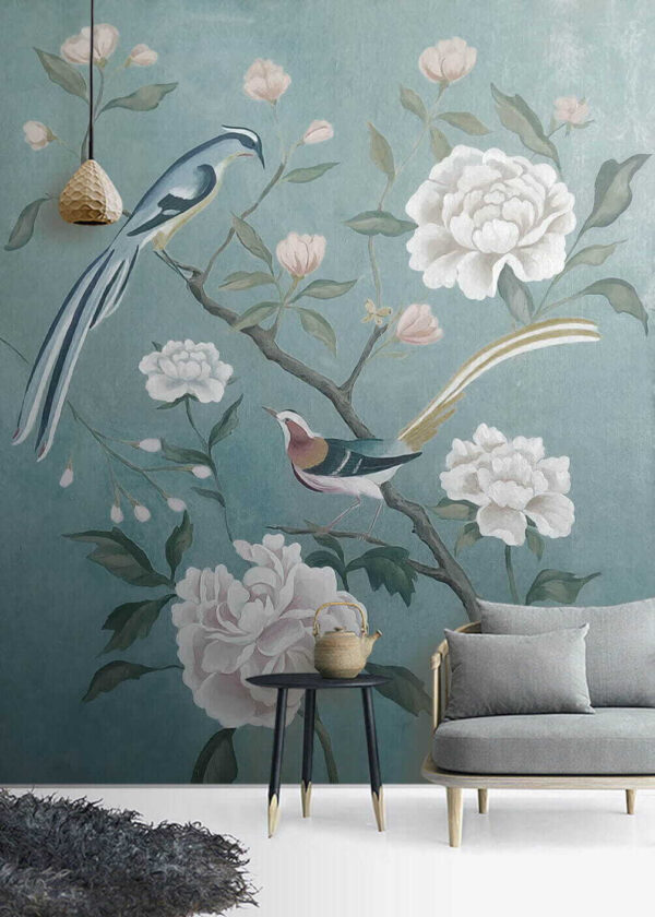 Pintura de pájaros en una rama con flores u14296pig1 600x840 - Pintura de pájaros en una rama con flores - tegory