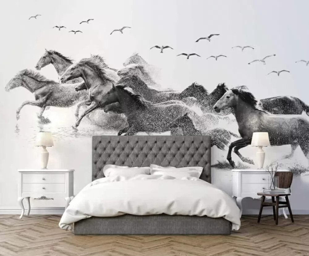 u14413pib1m - Un grupo de caballos corriendo por el agua - tegory