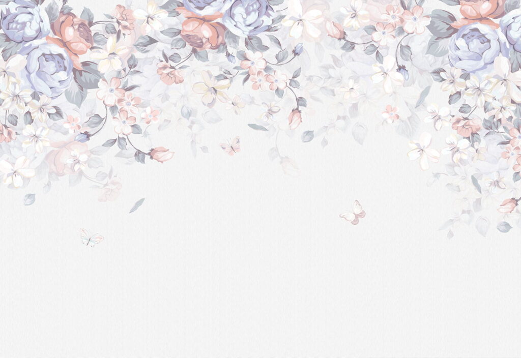 Fondo blanco con flores y mariposas Fondo blanco con flores y mariposas