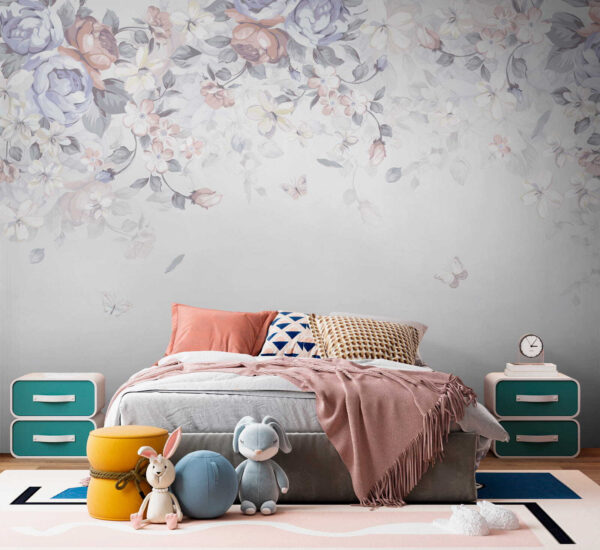 Fondo blanco con flores y mariposas Fondo blanco con flores y mariposas