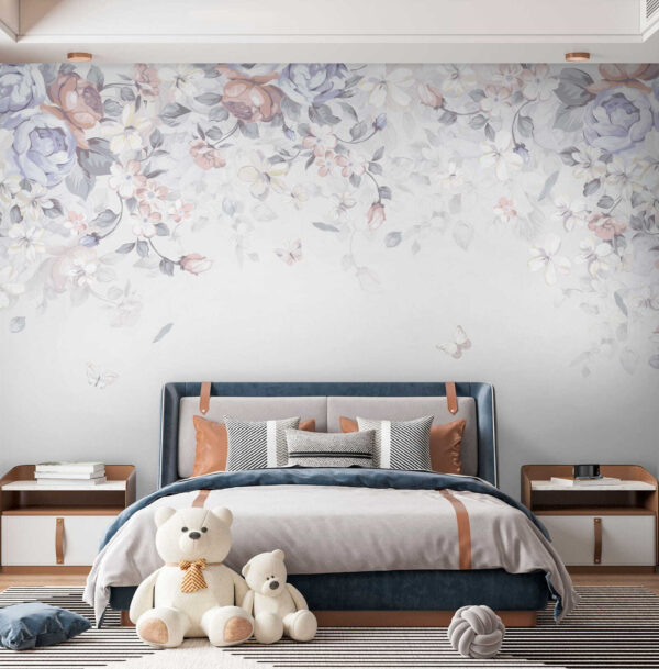 Fondo blanco con flores y mariposas Fondo blanco con flores y mariposas