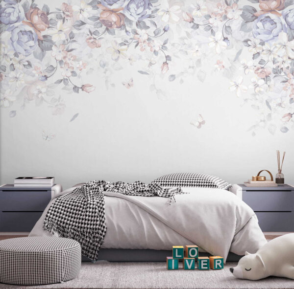 Fondo blanco con flores y mariposas Fondo blanco con flores y mariposas