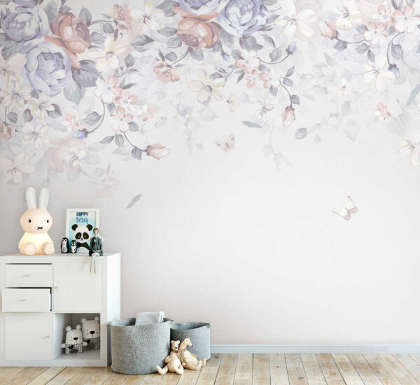 Fondo blanco con flores y mariposas Fondo blanco con flores y mariposas