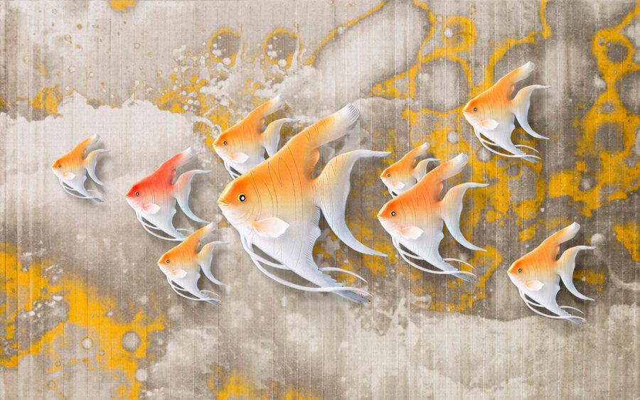 Peces de colores nadando juntos con gracia.