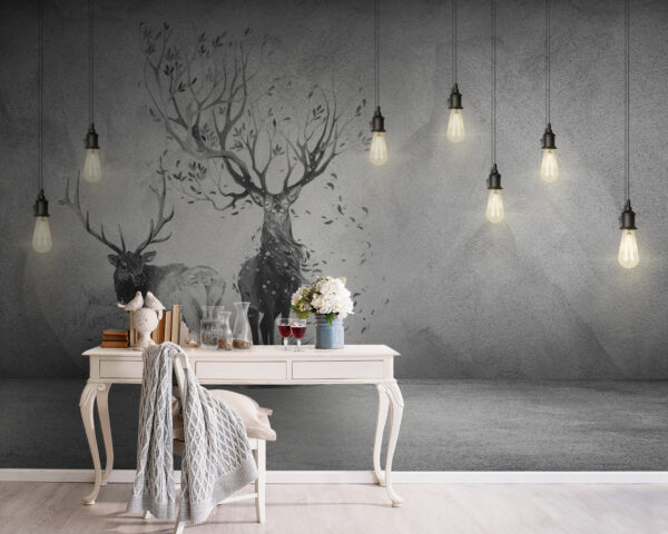 Pared con un dibujo de dos ciervos y árboles Pared con un dibujo de dos ciervos y árboles