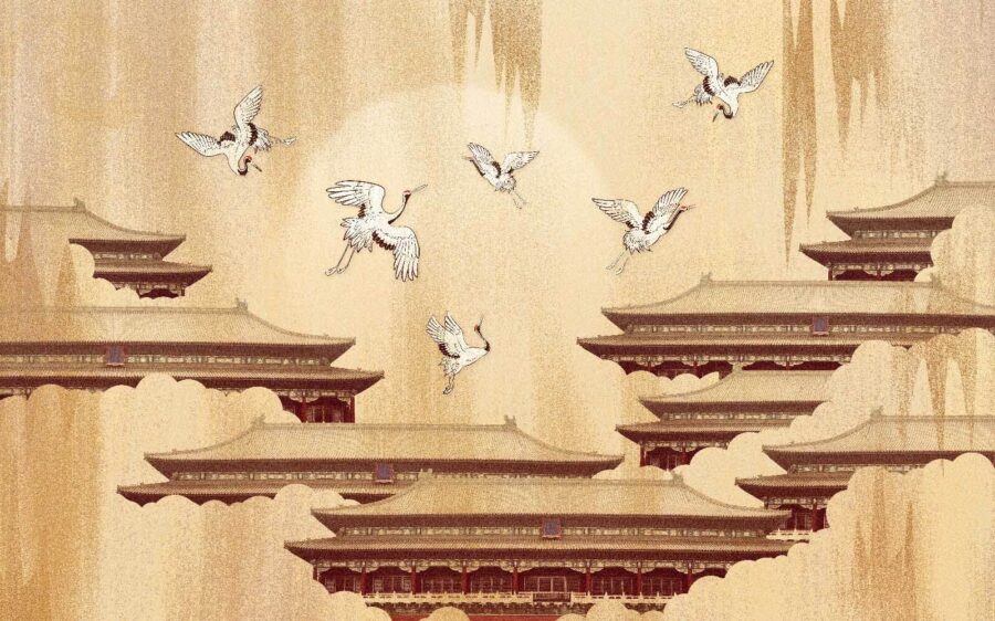 Grupo de grullas volando en el cielo