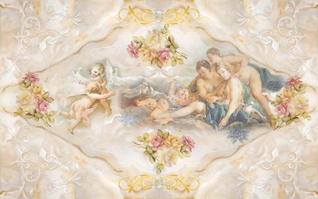 Pintura de ángeles y flores Pintura de ángeles y flores