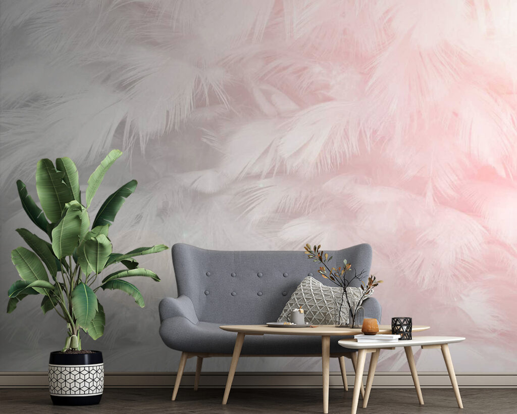 Delicate feathers in soft pastel tones
