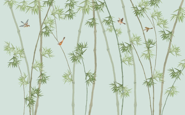 Papel pintado con ramas de bambú y pájaros Papel pintado con ramas de bambú y pájaros