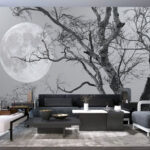 Fotomurales Árbol con ramas y una luna de fondo