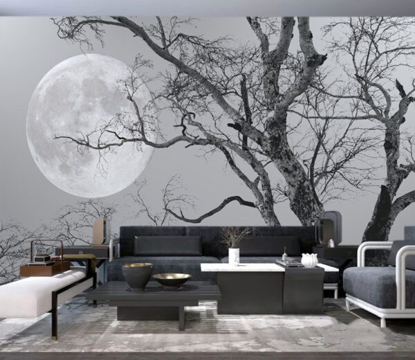 Árbol con ramas y una luna de fondo Árbol con ramas y una luna de fondo