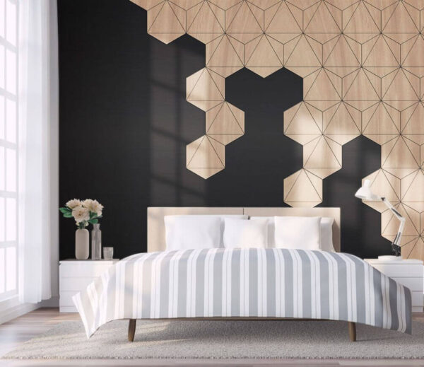 Madera y fondo negro con hexágonos Madera y fondo negro con hexágonos