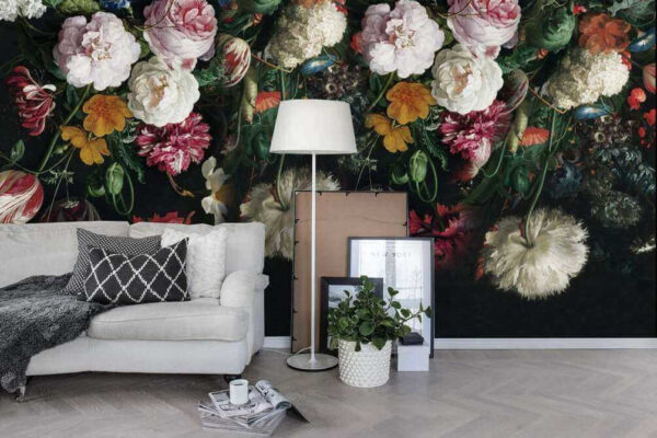 Group of flowers on a black background