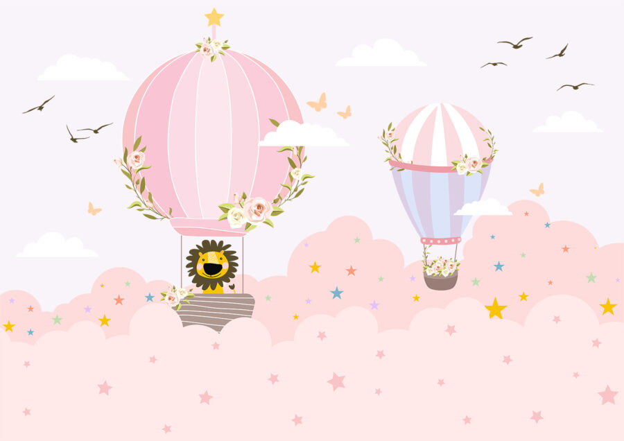 Dibujo animado de globos aerostáticos en el cielo