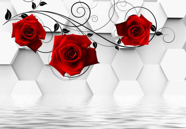 Papel pintado con rosas rojas y enredaderas negras Papel pintado con rosas rojas y enredaderas negras