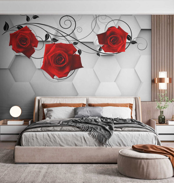 Papel pintado con rosas rojas y enredaderas negras Papel pintado con rosas rojas y enredaderas negras