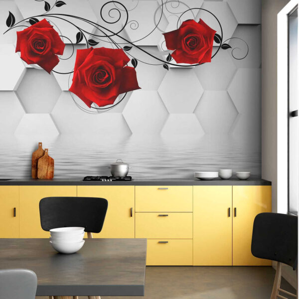 Papel pintado con rosas rojas y enredaderas negras Papel pintado con rosas rojas y enredaderas negras