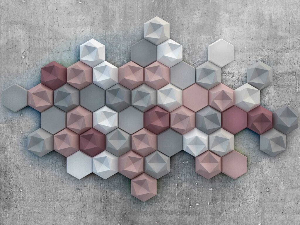 Grupo de hexágonos sobre una superficie de hormigón Grupo de hexágonos sobre una superficie de hormigón
