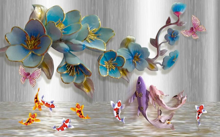 Grupo de peces y flores