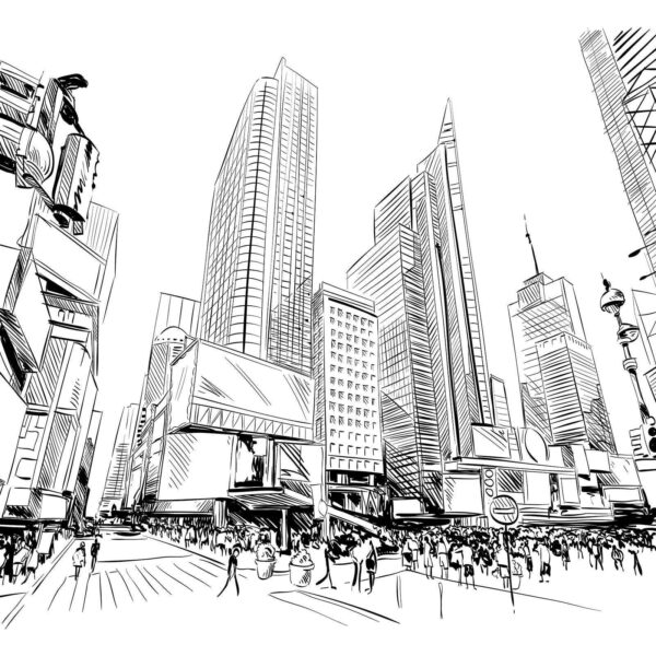 Dibujo de una ciudad con edificios altos Dibujo de una ciudad con edificios altos