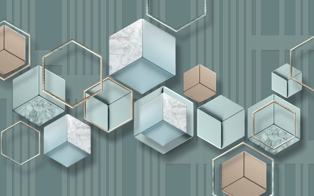 Papel pintado con hexágonos y formas geométricas Papel pintado con hexágonos y formas geométricas