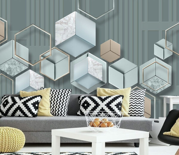 Papel pintado con hexágonos y formas geométricas Papel pintado con hexágonos y formas geométricas