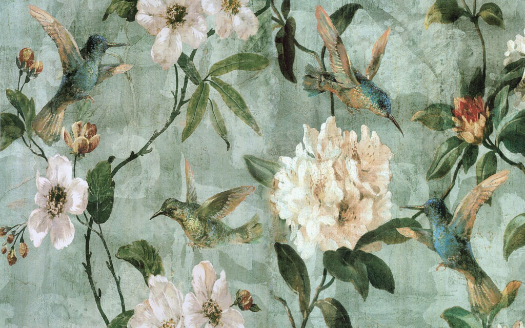 Papel pintado con pájaros y flores Papel pintado con pájaros y flores