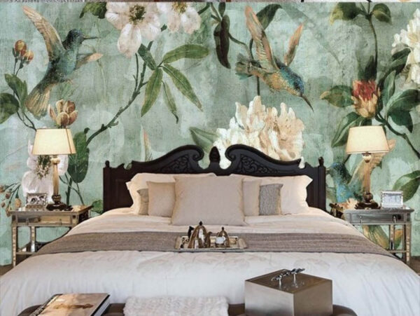 Papel pintado con pájaros y flores Papel pintado con pájaros y flores